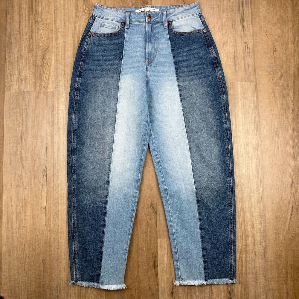 Celebrity Pink Women's 7 / 28 Patchwork Wide Leg Barrel Frayed Hem Denim Jeans